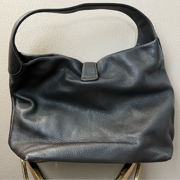 Dooney & Bourke florentine logo lock shoulder bag in dark brown. - Picture 9 of 9